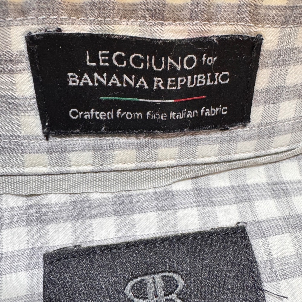 Banana Republic Dress Shirt Mens M Grey Gingham Leggiuno Italian Fabric Tailored - Picture 3 of 10